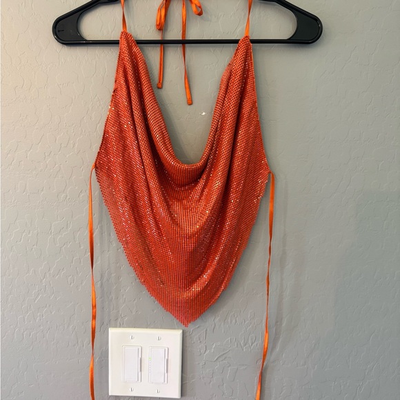 Urban Outfitters Tops - Urban Outfitters Orange Sequin Halter Scarf Top